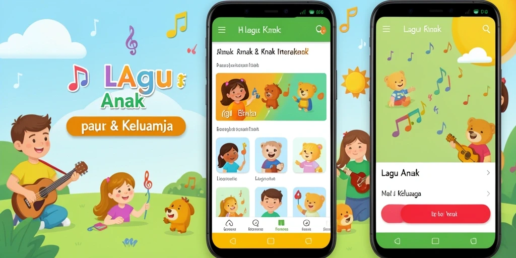 Tampilan antarmuka aplikasi ID66 dengan berbagai lagu anak.