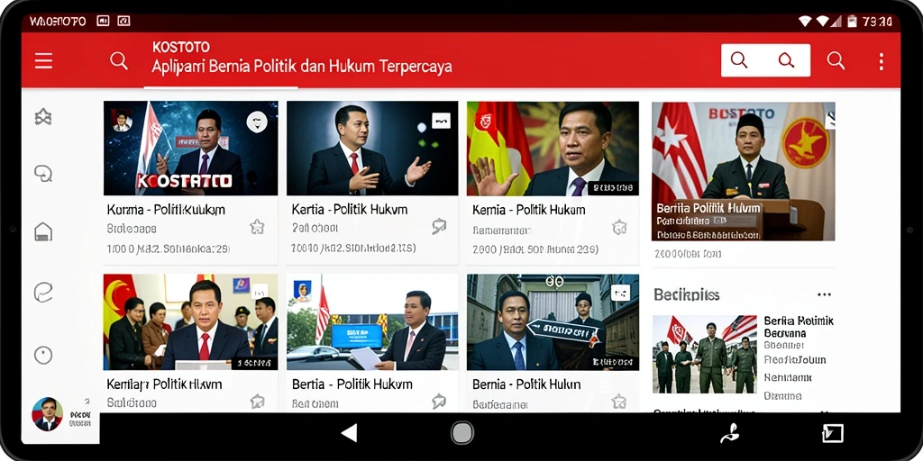Antarmuka KOSTOTO menampilkan berita politik dan hukum dengan jelas.